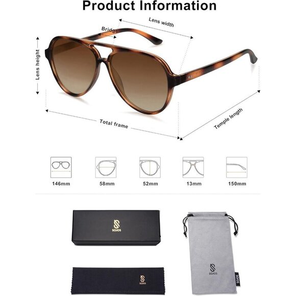 Sojos Polarized Aviator Women Brown Retro Double Bridge Sunglasses Eyewear - Picture 5 of 5